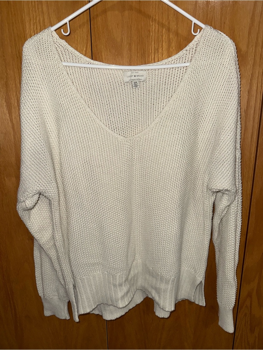 Lucky Brand Ivory V-Neck Lightweight Knit Sweater